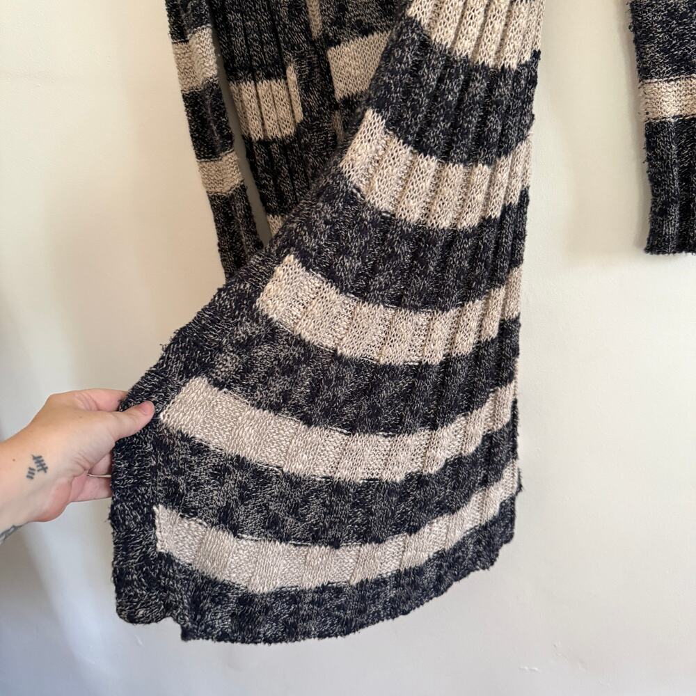 FREE PEOPLE Black and Cream Free Spirit Cotton Linen Blend Long Cardigan Small - Picture 5 of 7